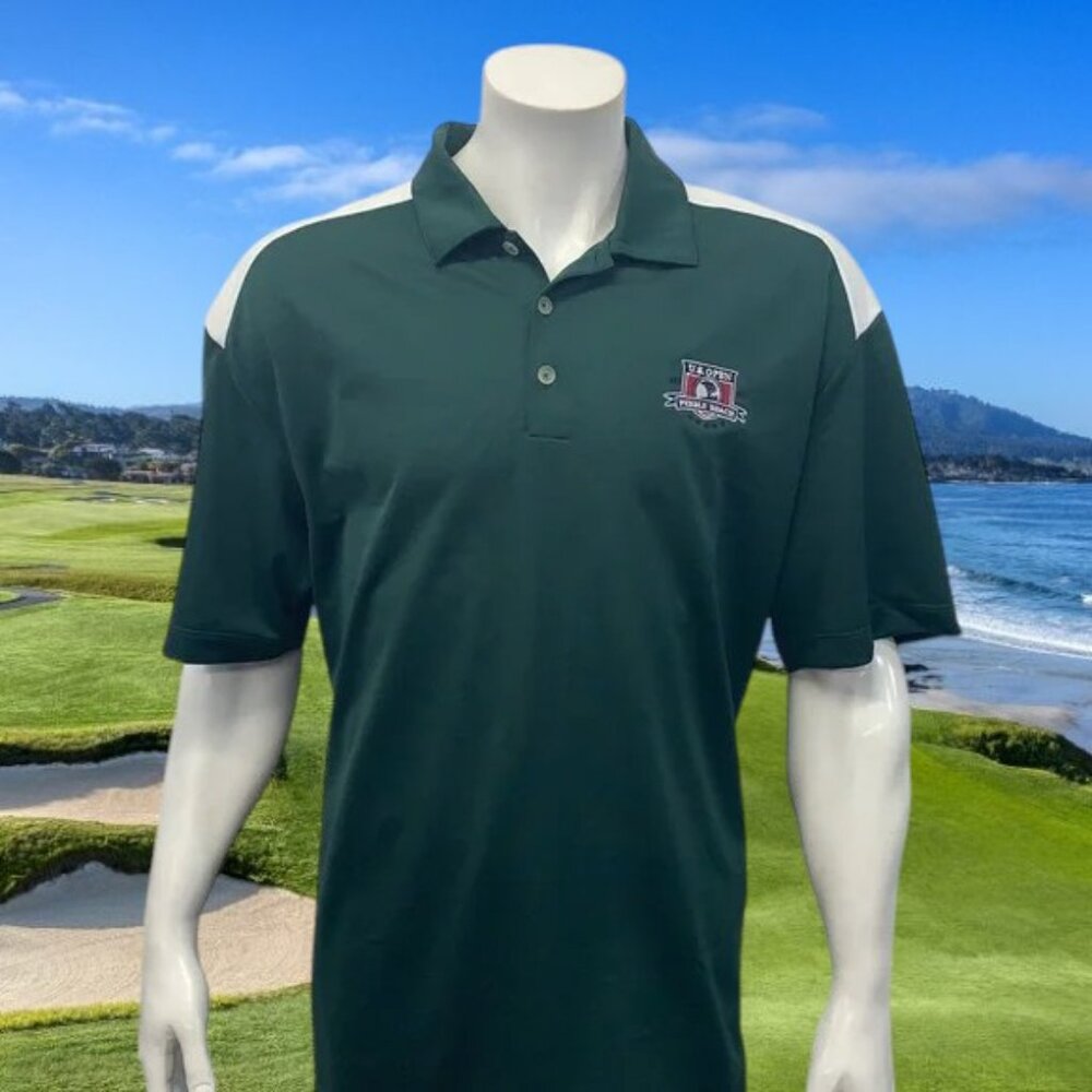 Nike Fit Dry Golf Pebble Beach US Open 2010 Green White Men's Polo Shirt Size XL